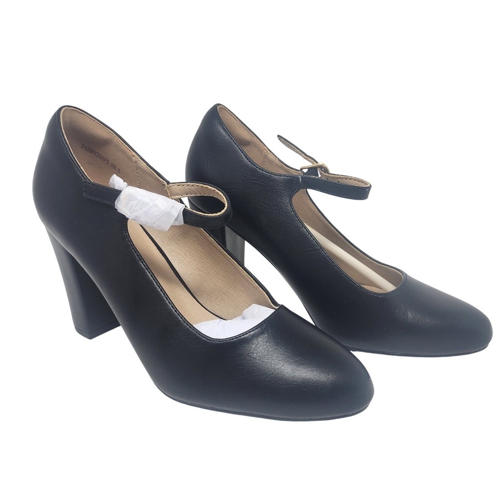 Womens Black Mary Jane Chunky Heel Platform Shoes Size 6